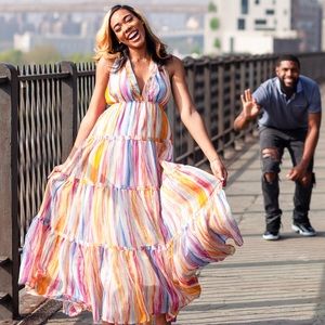 Multicolored backless long spring summer